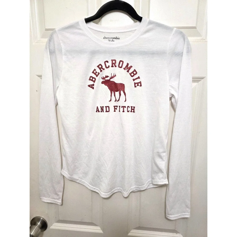 Abercrombie Kids White Long-Sleeve Flame-Resistant Sleep Shirt With Moose Logo D